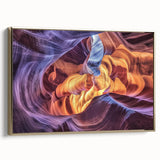 Framed landscape canvas artwork showcasing a stunning canyon scene with rich gold accents, ideal for home decor, adding warmth and elegance to any room.