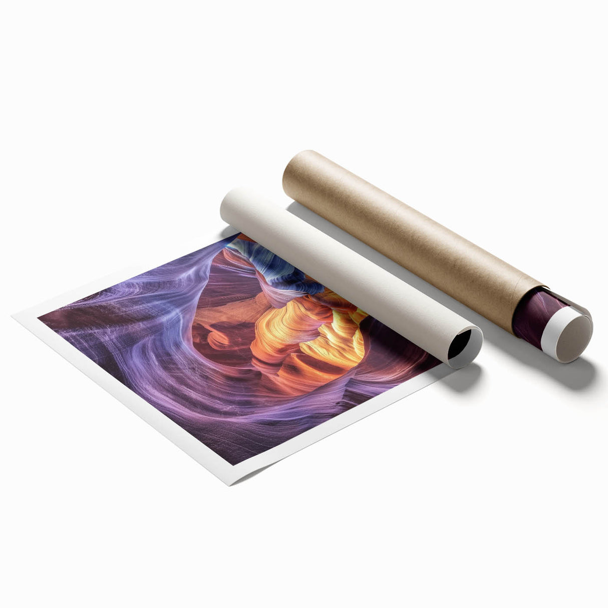 Stunning landscape print showcasing vibrant canyons in rich earthy tones, rolled for easy transport and perfect for home decor. Ideal for nature lovers and art enthusiasts.