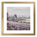 Landscape wall art featuring a serene countryside scene, framed in a stylish gold frame with a white mat, ideal for enhancing home decor and creating a calming ambiance.