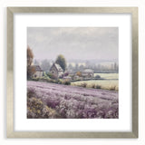 Landscape wall art frame showcasing a serene countryside scene, featuring a silver mat and elegant design, perfect for enhancing home decor aesthetics.