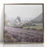 Framed acrylic wall art depicting a serene countryside landscape with vibrant green fields and a golden frame, perfect for adding elegance to home decor.