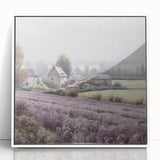 Framed acrylic wall art depicting a serene countryside landscape, featuring lush green fields and a clear blue sky, perfect for home decor.