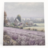 Stretched canvas wall art depicting a serene countryside landscape, featuring lush green fields and a clear blue sky, perfect for home decor.