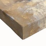 Close-up of a vibrant stretched canvas depicting a serene countryside landscape with rolling hills, lush greenery, and a bright blue sky, perfect for home decor.