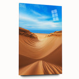 Acrylic glass artwork depicting vibrant desert dunes in a stunning side view, showcasing intricate textures and warm color gradients, ideal for modern decor.