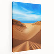 Stretched canvas artwork depicting serene desert dunes with soft, warm colors, perfect for home decor. Ideal for creating a calming atmosphere in living spaces.