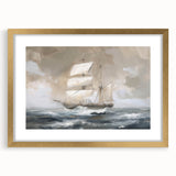 Gold-framed landscape artwork with a white mat, showcasing a serene nature scene, perfect for home decor or gallery display, enhancing elegant interiors.