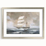 Silver-framed landscape picture with a mat, showcasing a serene nature scene, ideal for home decor, enhancing elegance and tranquility in any room setting.