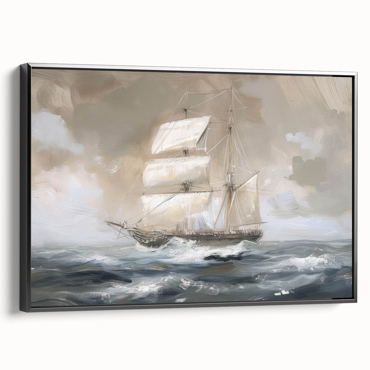 Framed canvas featuring a stunning landscape design in vibrant colors, displayed with a sleek black frame, ideal for home decor and art enthusiasts.