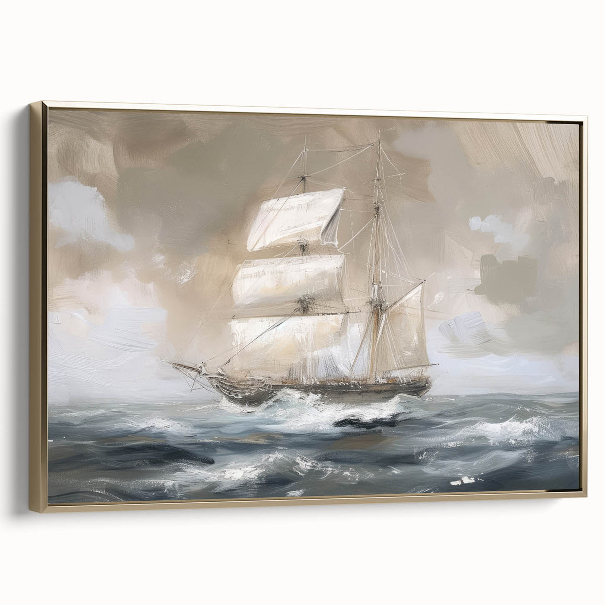 Framed canvas artwork showcasing a vibrant landscape design with gold accents, viewed from the side, highlighting its elegant frame and detailed textures. Perfect for home decor enthusiasts seeking a touch of sophistication.