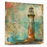 Acrylic glass wall art featuring a coastal lighthouse landscape design, highlighting vibrant colors and intricate details, perfect for nautical-themed decor.