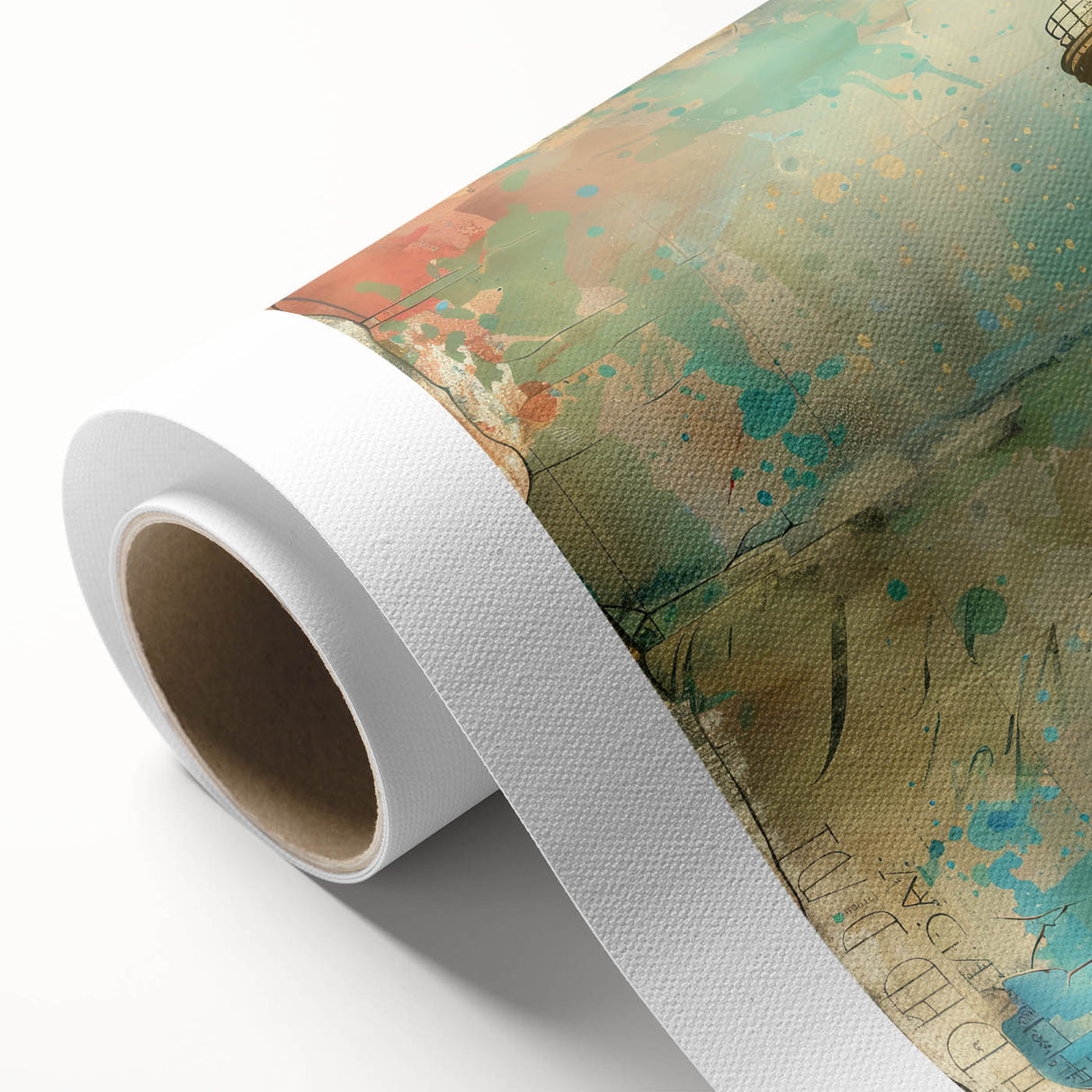 Vibrant rolled canvas artwork depicting a serene lighthouse landscape at sunset, showcasing rich colors and intricate details, perfect for coastal decor enthusiasts.