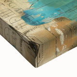 Close-up of a stretched canvas wall art piece featuring a vibrant lighthouse landscape, showcasing rich colors and intricate details, perfect for home decor.