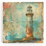 Stretched canvas wall art showcasing a vibrant lighthouse landscape with vivid colors, ideal for coastal-themed decor, adding a serene ambiance to any room.