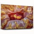 Close-up floral image in vibrant colors on acrylic glass, suited for dining room or bedroom wall decor.