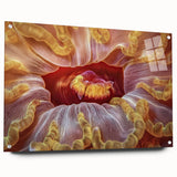 Close-up floral image in vibrant colors on acrylic glass, suited for dining room or bedroom wall decor.