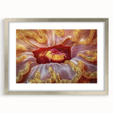 Textured abstract art print featuring close-up floral designs in muted earth tones, framed in silver.