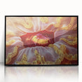 Large abstract wall art featuring vibrant floral close-ups in a black acrylic frame, suited for modern living room decor.