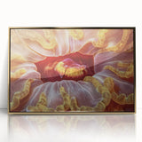 Framed acrylic print of close-up floral designs in soft pastel tones, ideal for nursery wall art.