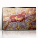 Mid-century modernist floral art in silver frame, featuring soft pastel hues, ideal for nursery wall art.