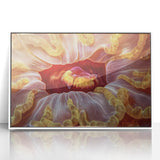 Framed acrylic print of art deco floral design in soft pastel colors, suitable for nursery wall art.