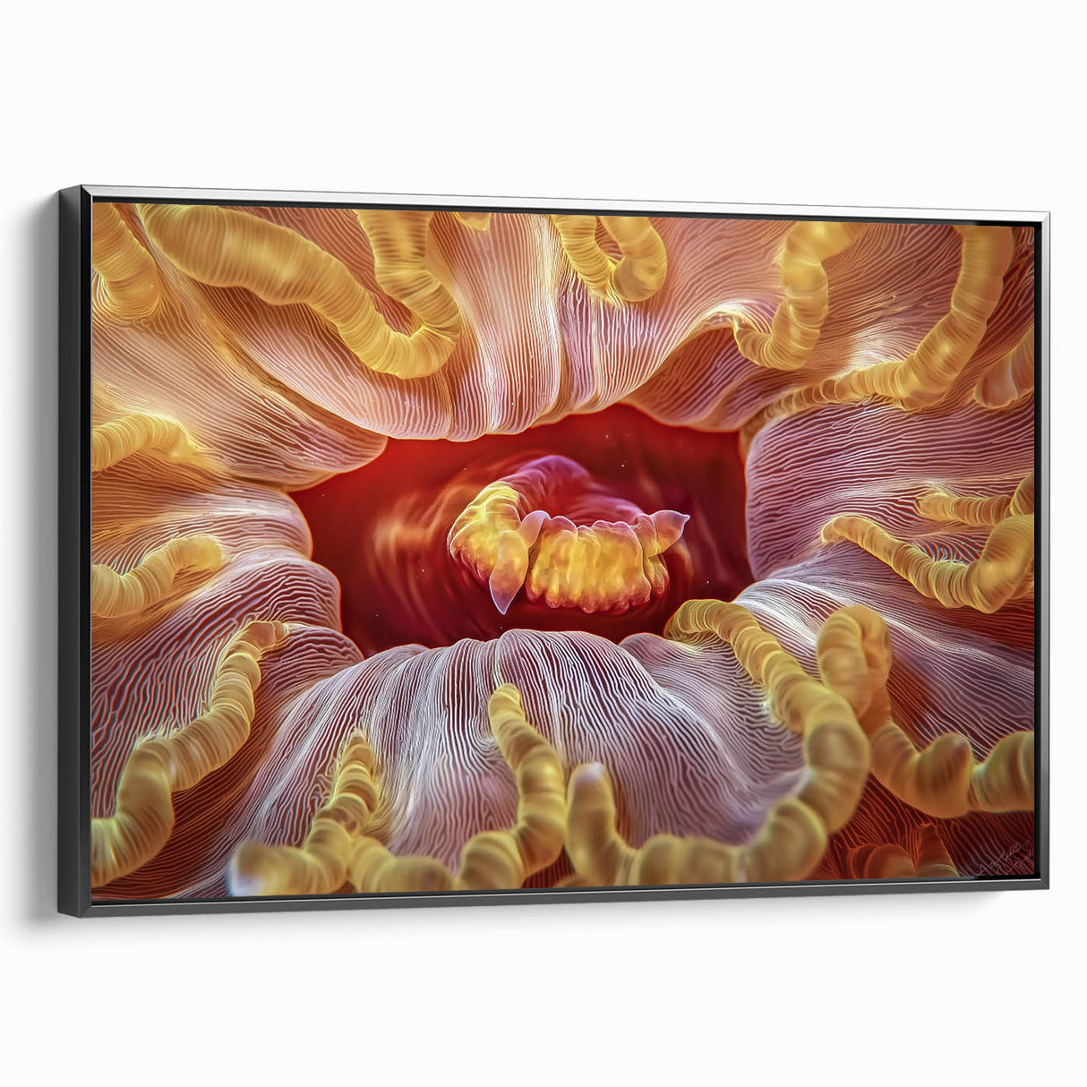 Black and white framed canvas of a vintage-style floral landscape, suitable for bedroom wall decor.