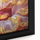 Extra large framed canvas featuring a close-up of colorful, textured florals on a black background.