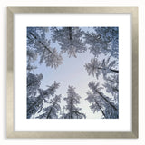 Textured art print featuring abstract icy patterns in muted gray and blue tones, framed with a silver mat.