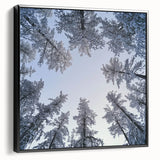 Black and white framed canvas featuring close-up landscape of icicles and frost, ideal for bedroom wall decor.