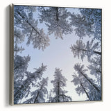 Landscape art painting on framed canvas featuring close-ups of icicles and frost in muted gray and silver tones.