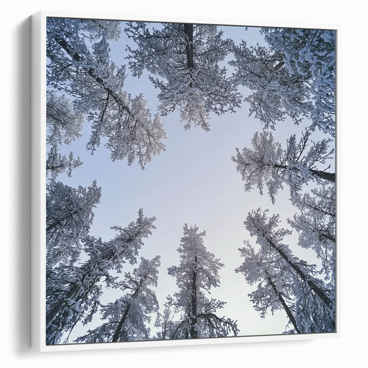 Vintage poster art featuring a close-up of icicles on a black background, printed on a large framed canvas.
