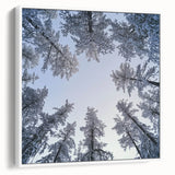 Vintage poster art featuring a close-up of icicles on a black background, printed on a large framed canvas.