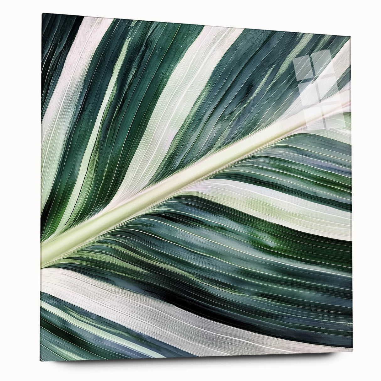 Close-up of green leaves on large acrylic glass, ideal for bedroom or dining room art.