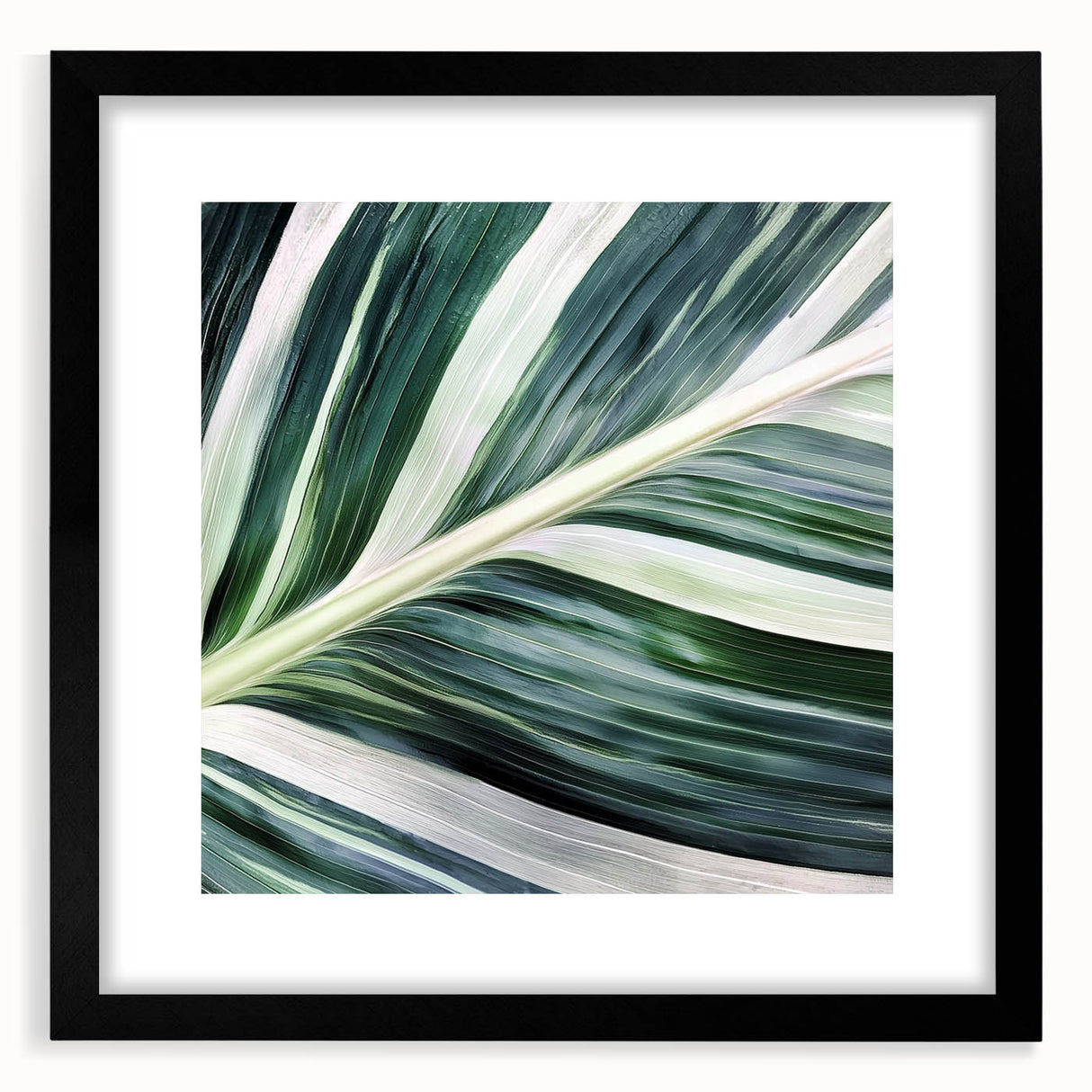 Extra large abstract art print featuring vibrant colorful leaves, textured surface, in a black frame.