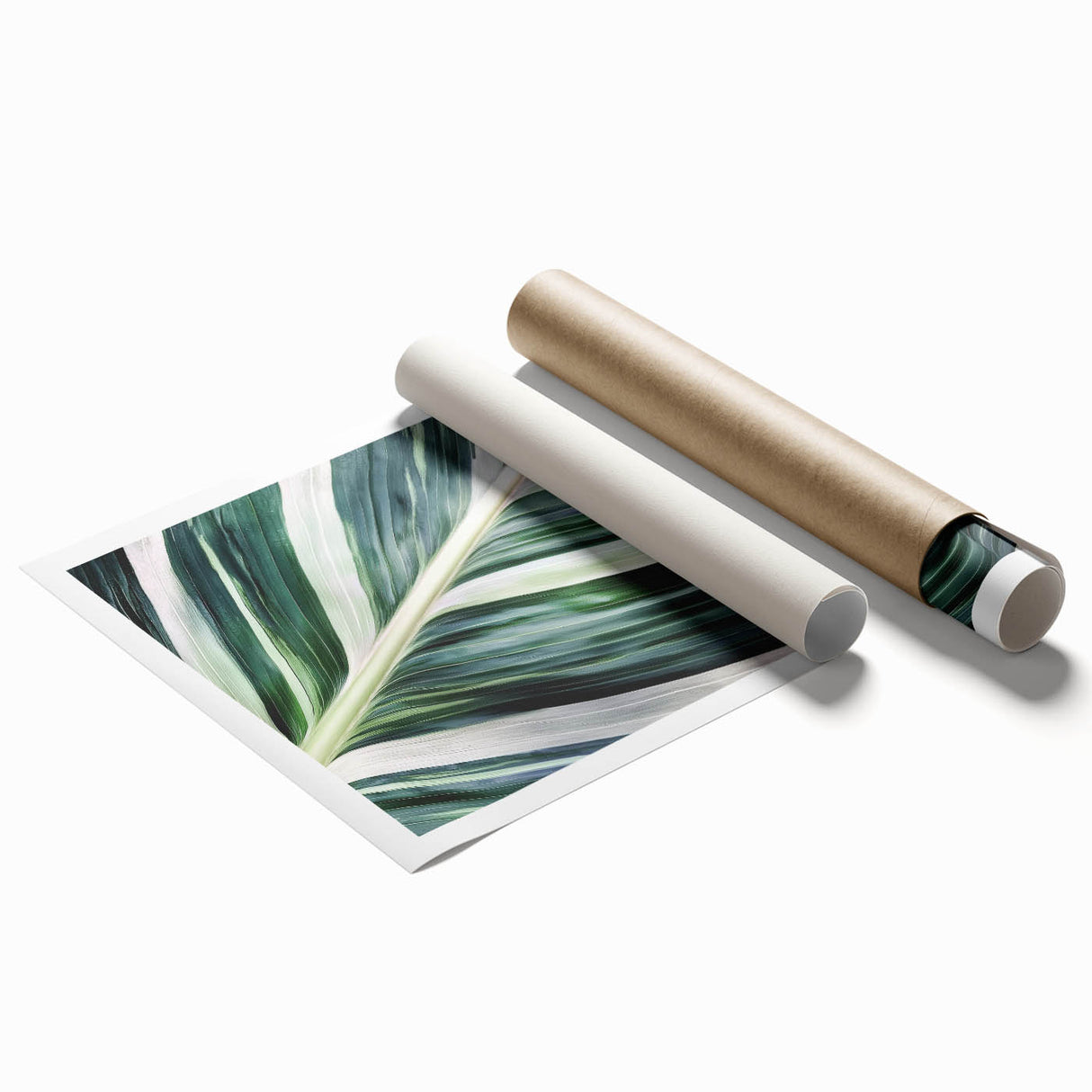 Close-up of green leaves on an extra large rolled print, suitable for classy bathroom or large living room decor.