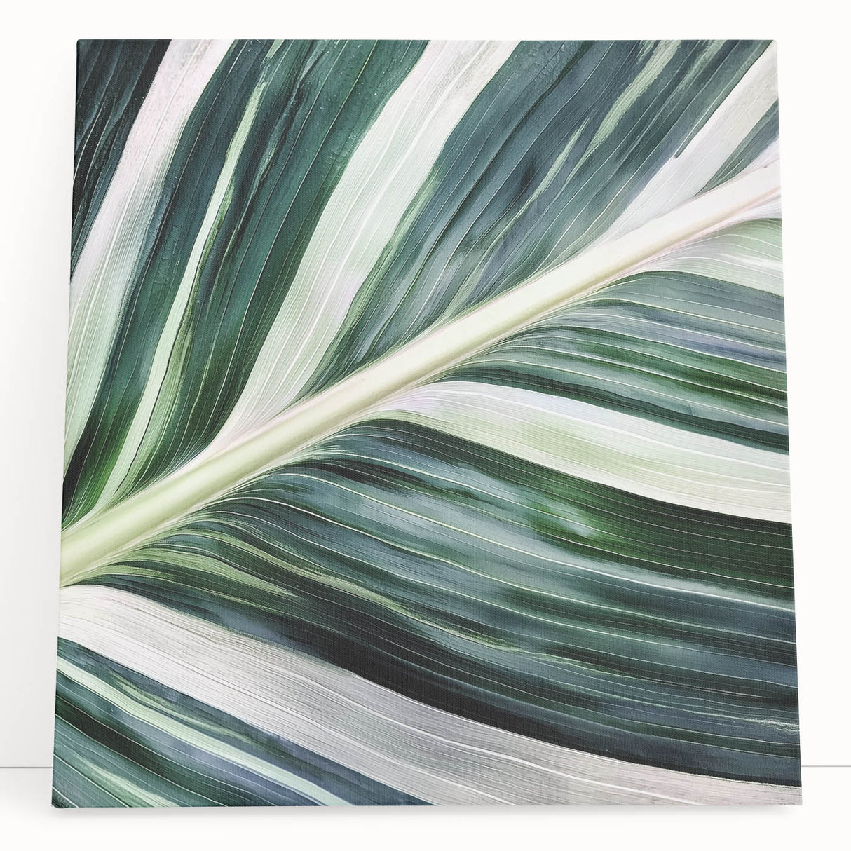Close-up of leaves in black and white on a large stretched canvas, ideal for kitchen wall art.
