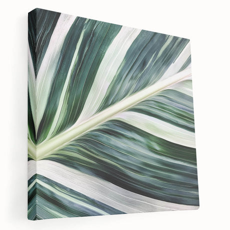 Close-up image of vibrant green leaves on a large stretched canvas, ideal for kitchen wall art.