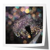 Extra large glossy photo print of close-up water droplets on vibrant green leaves.