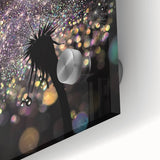 Large abstract wall art featuring close-up water imagery in blue tones on acrylic glass, ideal for dining room art.