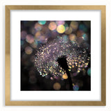 Extra large abstract art print featuring textured waves in shades of blue and white, framed in gold.