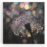 Black and white close-up photo of water droplets on a leaf printed on large stretched canvas, suitable for kitchen wall art.