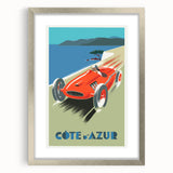 Retro Côte d'Azur Travel Poster – Vintage Racing Car Art