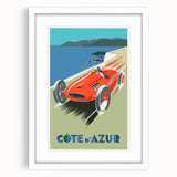 Retro Côte d'Azur Travel Poster – Vintage Racing Car Art