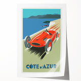 Retro Côte d'Azur Travel Poster – Vintage Racing Car Art