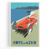 Retro Côte d'Azur Travel Poster – Vintage Racing Car Art