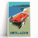Retro Côte d'Azur Travel Poster – Vintage Racing Car Art