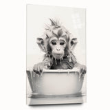 Bathroom Wall Art - Adorable Monkey Bath Scene Minimalist Decor