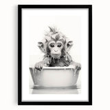 Bathroom Wall Art - Adorable Monkey Bath Scene Minimalist Decor