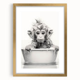 Bathroom Wall Art - Adorable Monkey Bath Scene Minimalist Decor