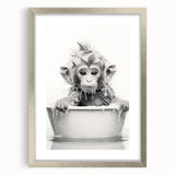 Bathroom Wall Art - Adorable Monkey Bath Scene Minimalist Decor